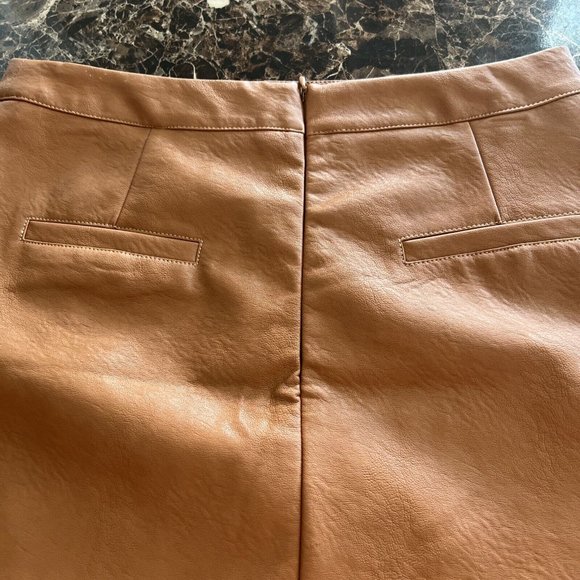Shine Star Women  Vegan Leather Mini Front Slit Skirt Brown Tan Size Medium - Picture 5 of 14